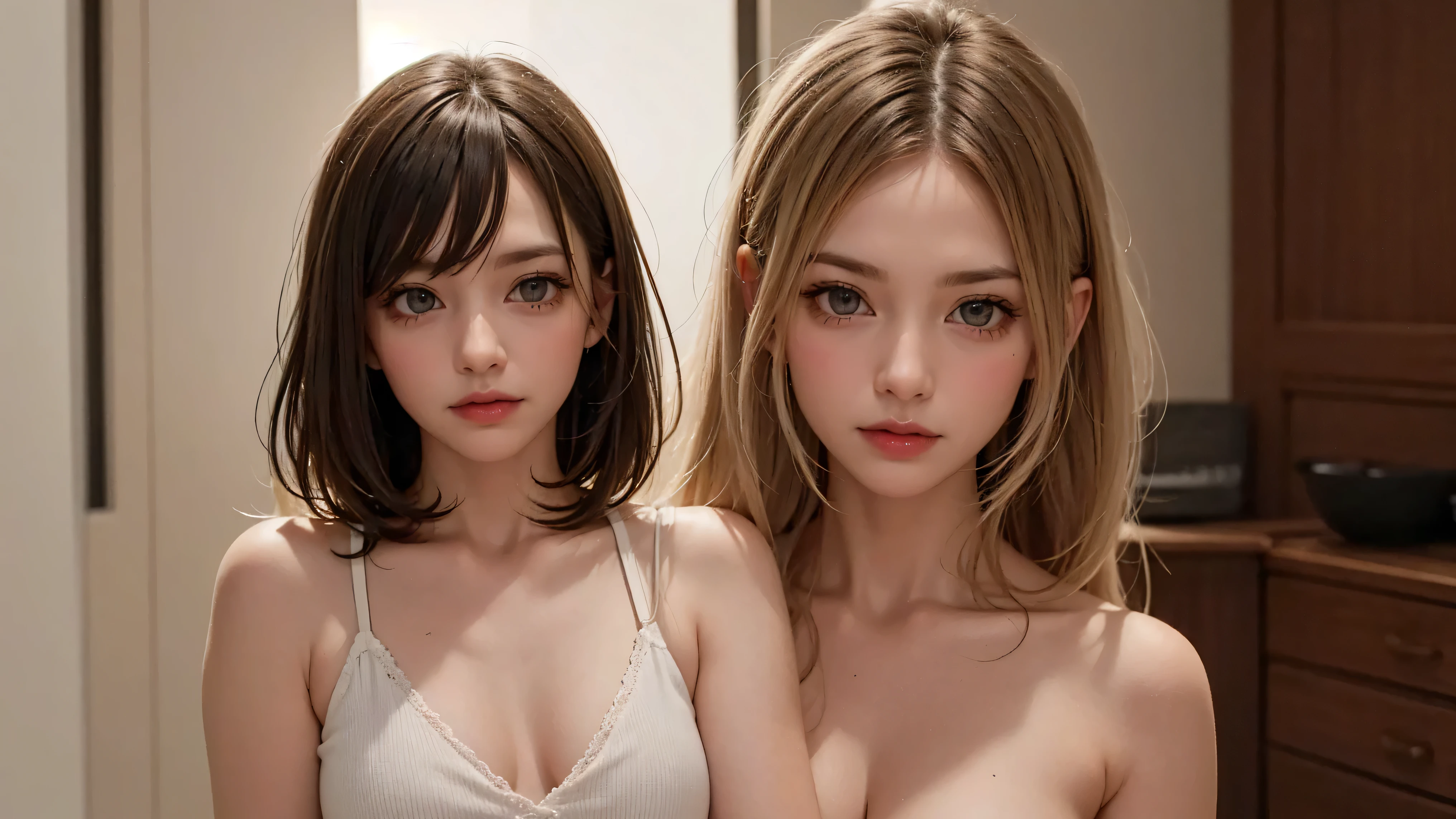 White and Bright Red, (Masterpiece 8K TopQuality:1.2) (ProfessionalPhoto:1.37) ExtremelyDetailed (((2 KAWAII girls pink hair with massive accentuated super HUGE enormously gigantic , deep cleavage, 2 girls side by side:1.37)) (school uniform with bow tie) Extremely detailed (Delicate cotton textures) PerfectLighting (window view school classroom Background) (plaid school girl skirt and white thigh high socks) BREAK (((NOGIZAKA FaceVariations))), Extremely Detailed (very KAWAII Face), Childish CaptivatingGaze Stunning ParfectEyes ElaboratePupils with (SparklingHighlights:1.28), DoubleEyelids with (Detailed Voluminous LongEyelashes:0.88), Small GlossyRedLips with BeautifulDetails, CoquettishTongue, PUNIPUNI RosyCheeks, Radiant PearlSkin with Transparency, Glowing DowneyHair . { (Dynamic Joyful expressions LifeLike Rendering:1.4) | (:d) }, (large eyes:-1) .
