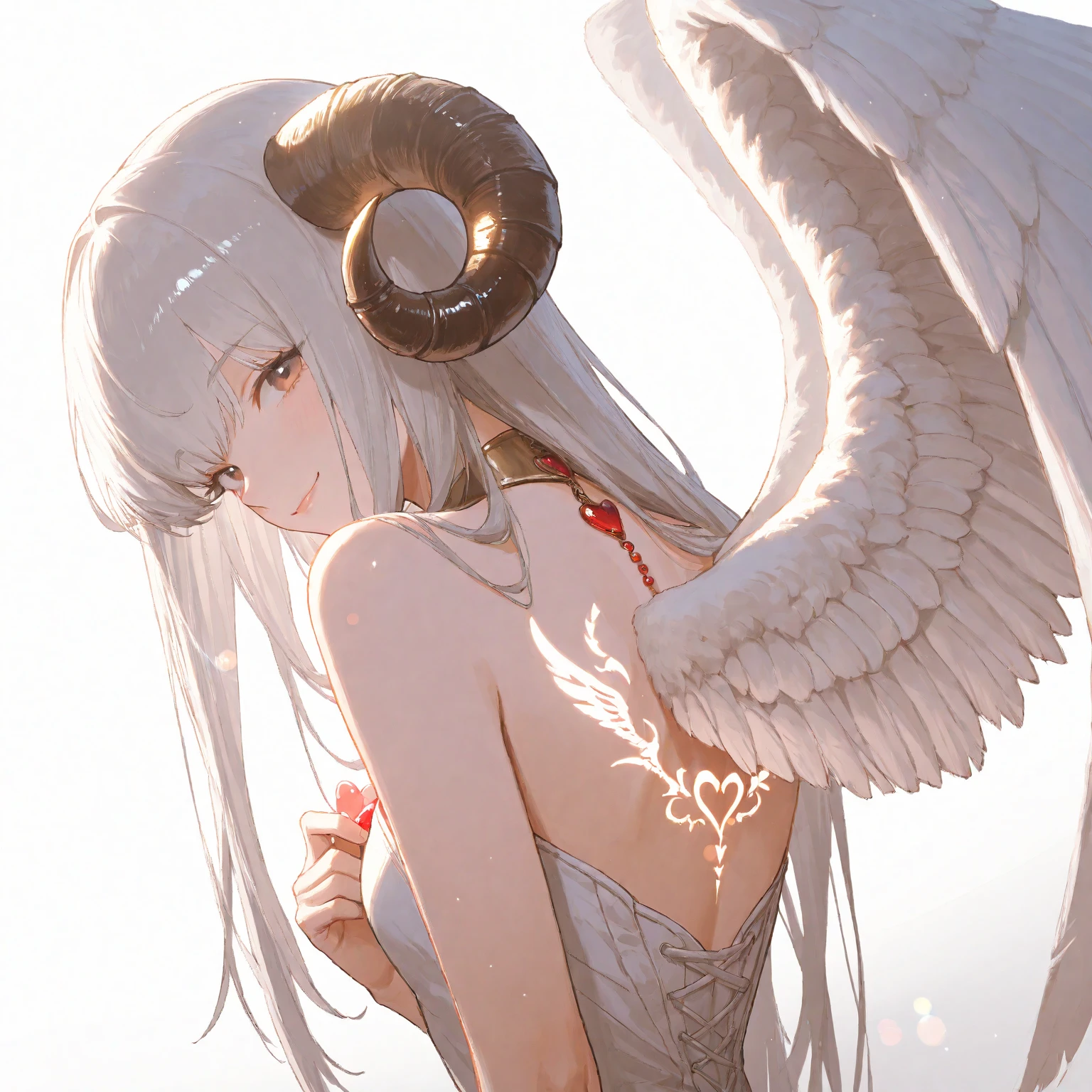 Marble statue angel girl, naked, eyes closed, golden eyelashes, silver hair, golden horns,
