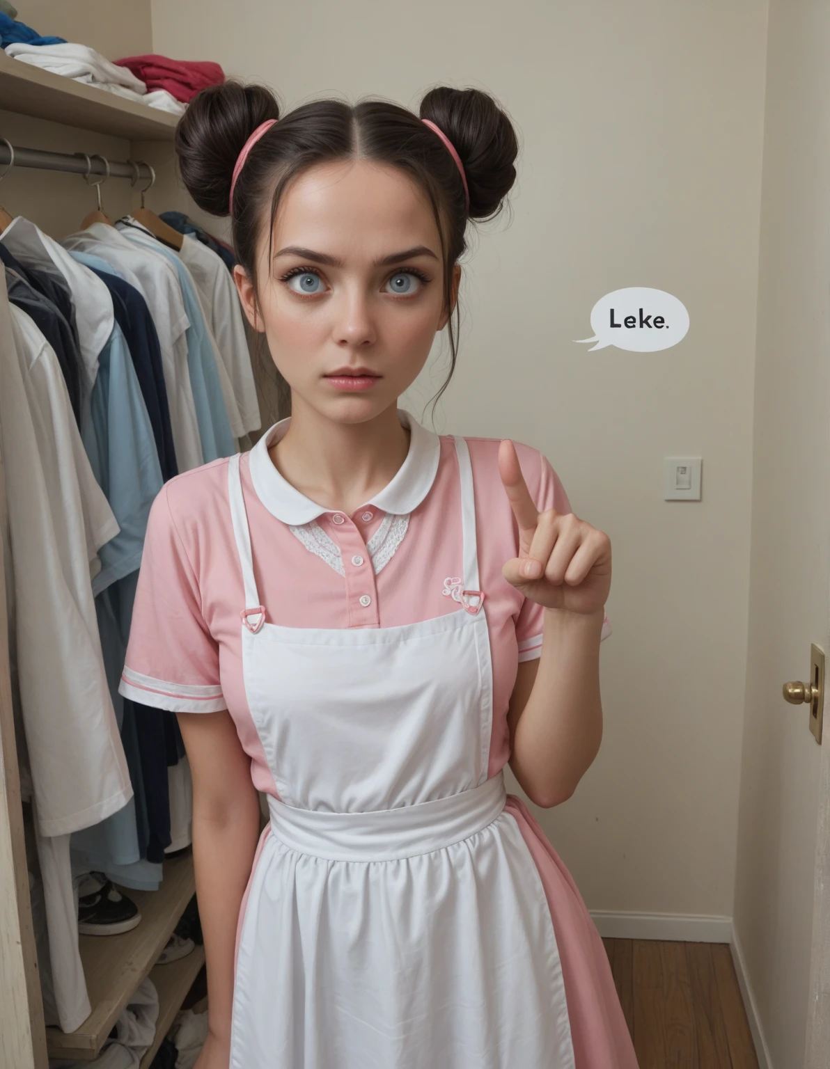 (best quality,hyper-realistic,ultra-detailed,8k), teenager, fifteen years old, shy, sad, paleness, big blue eyes, very white skin, small nose, short brown hair with bangs, melancholy, delicate, feminine, skinny, elegant school uniform, red coast, french hat, garage, night.