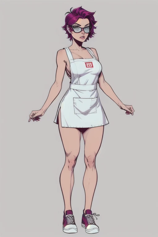 ((masterpiece)),(((best quality))),((character design sheet)), ((full body view)) illustration,Catalogue of sex slaves,1girl, thick thighs, ((detailed face:1.4)) Just the right kind of 14-year-old japanese sunburn kuro Gyaru for promiscuous sex friend, rough sketches, between breasts,big breasts,vaginal secretions,wearing an short apron without any clothes on and Chain of sex slaves,hair accessories,seductive grin smug,solid color backdrop, clean backdrop,