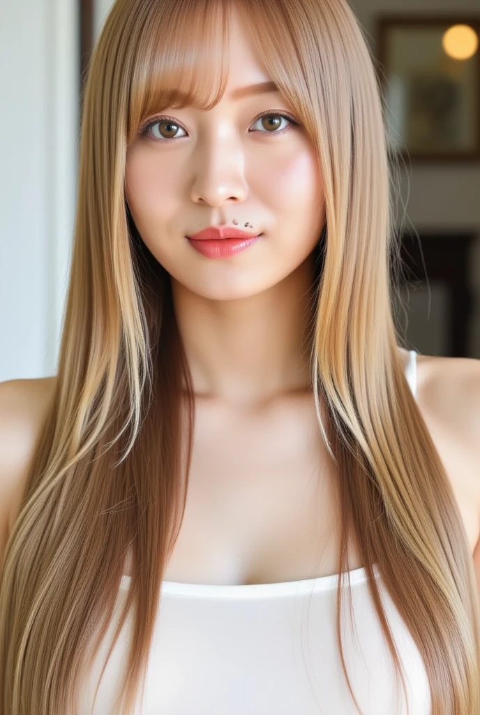((Highest quality, 8K, Tabletop: 1.3)), sharp: 1.2, Perfect Body Beauty: 1.4, Slim Abs: 1.2, ((Layered Hairstyles, Big Breasts: 1.2)), Highly detailed face and skin texture, Beautiful Eyes, double eyelid, Gym, Wear yoga pants, White tank top