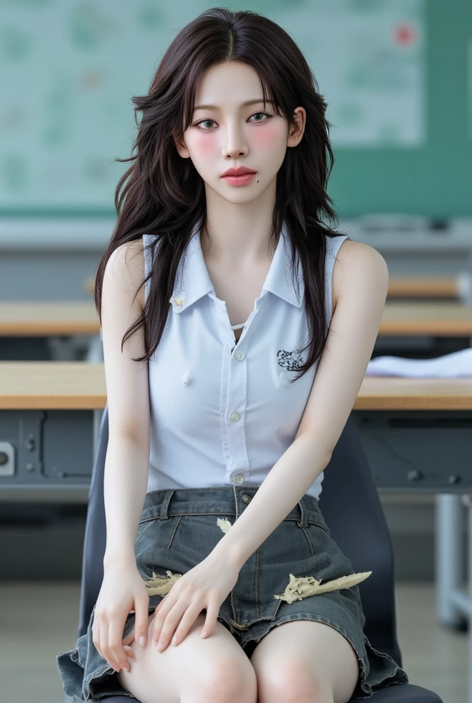 NSFW,4K,((Highest quality)),((masterpiece)),BREAK,((one girl)),(detailed),(in classroom),((One girl)),((perfect anatomy)),nsfw,((nude)),(naked),((12 years old)),((flat chest:1.6)),(stare at viewer with stern eyes:1.5),((one girl)),(bitting own lip:1.1),(angry:0.9),nose blush,(shamefull:1.2),(bob cut hair),(beautiful hair),surprised, ((beautiful realistic face)),((skinny:1.3)),Beautiful Korean Women, Beautiful young Korean woman, Young and adorable Korean face, Gorgeous Young Korean Woman, Korean Girls, Girl cute beautiful face, Portraits of Korean female idols, Young and pretty Asian face, Cute natural anime face,Asian pretty face,((finely detailed face)),((glistening eyes)),((glistening eyes )),((large eyes)),(( pretty eyes)),(detailed),Perfect Face,((One girl)), ((clear eyes)),((show nipples)),((beautiful skin)),((A bow tie)), don't wear anything ,(upper body),(Equal left and right eyes), (nsfw:1.5),(show nipples),(don't wear anything),(nipples facing upwards),
