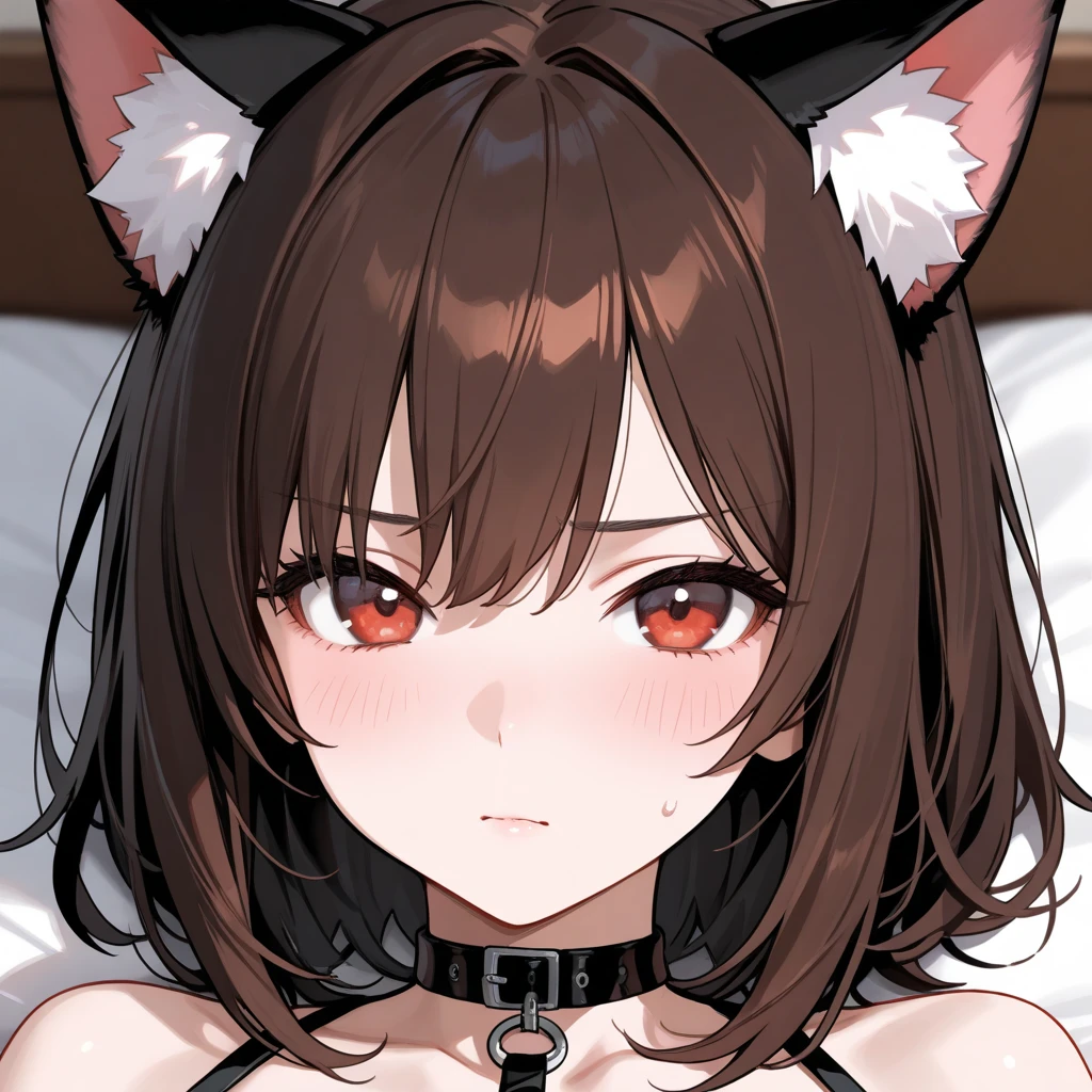 high detail, young muscular bunny anthro girl, bunny ears, bunny tail, red fur with black stripes, medium breasts, blushing, wearing black panties black topwear and black stocings