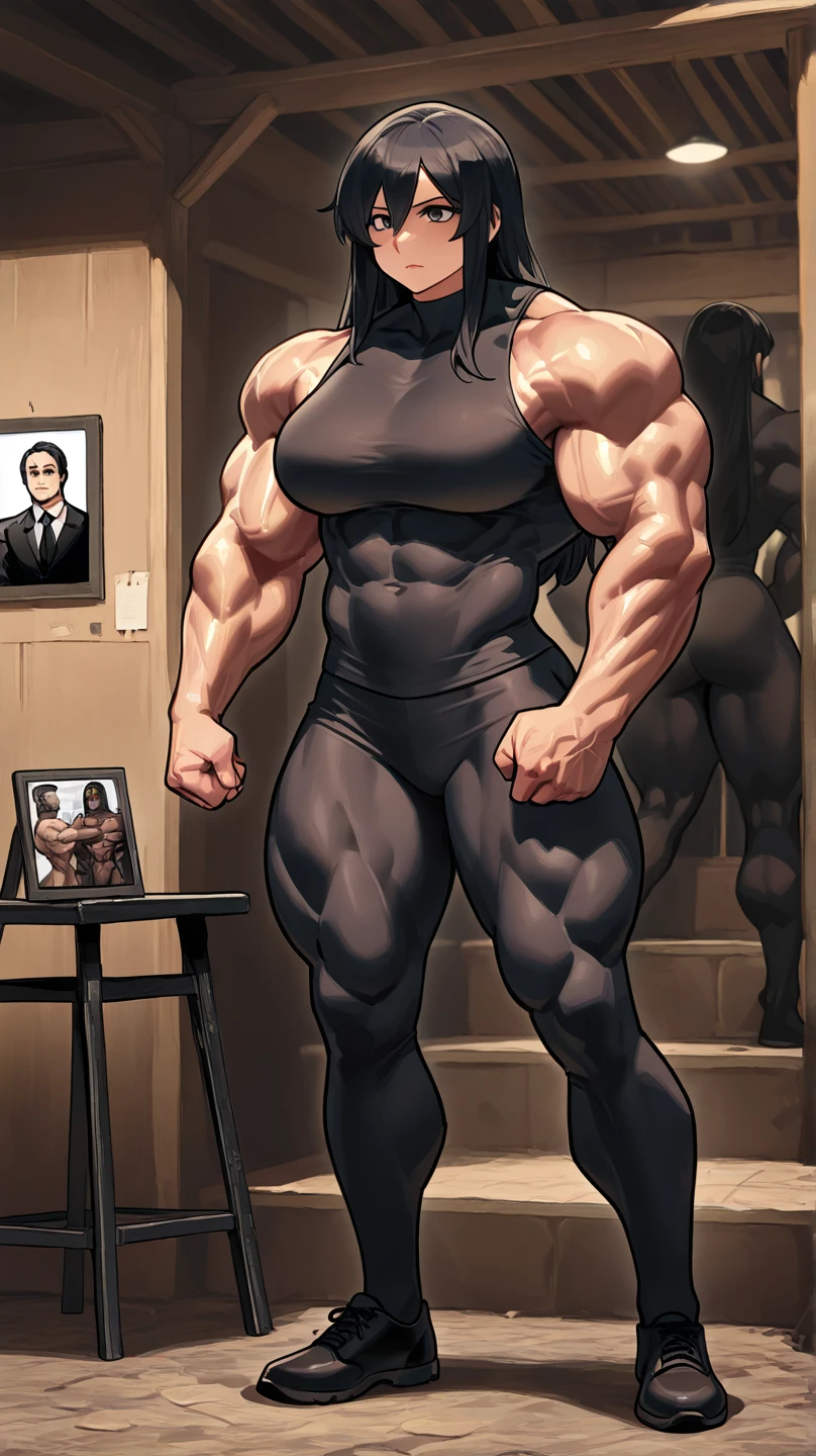 one sexy girl, wearing black lace thong, standing tall and dominant , chiseled abdomen , self confident, ,aggressive, strong, smiling smug, superb,muscular body, flexing, worshiped by a guy