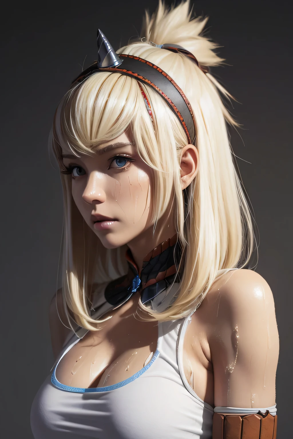 perfect anatomy best quality,highest resolution,(((female shiny top shiny light blond hair shiny skin sweat))) Monster Hunter giraffe equipment cool