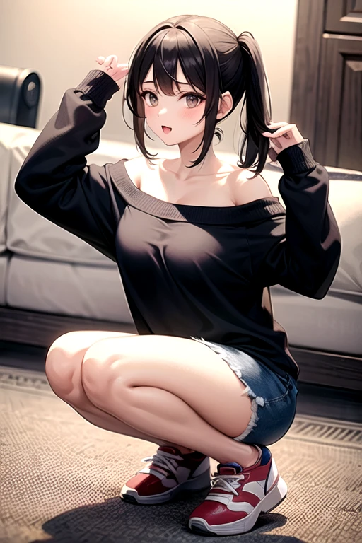 ((Highest quality)), ((masterpiece)), (detailed), One girl, Off-the-shoulder sweater, 