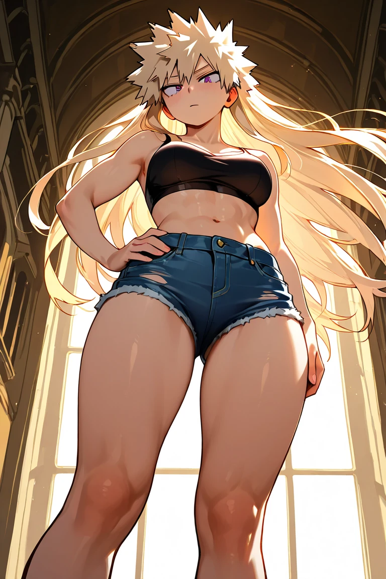 Beautiful 1girl, full body, solo, (very long waist length blonde hair, straight blonde hair: 1.28), ((light blue eyes)), clear skin, (large darker fox ears: 1.45), pale skin, medium breasts, cleavage, (thin hips, thin waist , athletic body: 1.25), background, looking away, revealing clothes, (wearing shear lacy bra & panties: 1.5), (arms behind head:1.7), 4k textures, soft light, elegant, highly detailed, sharp focus, soothing tones,