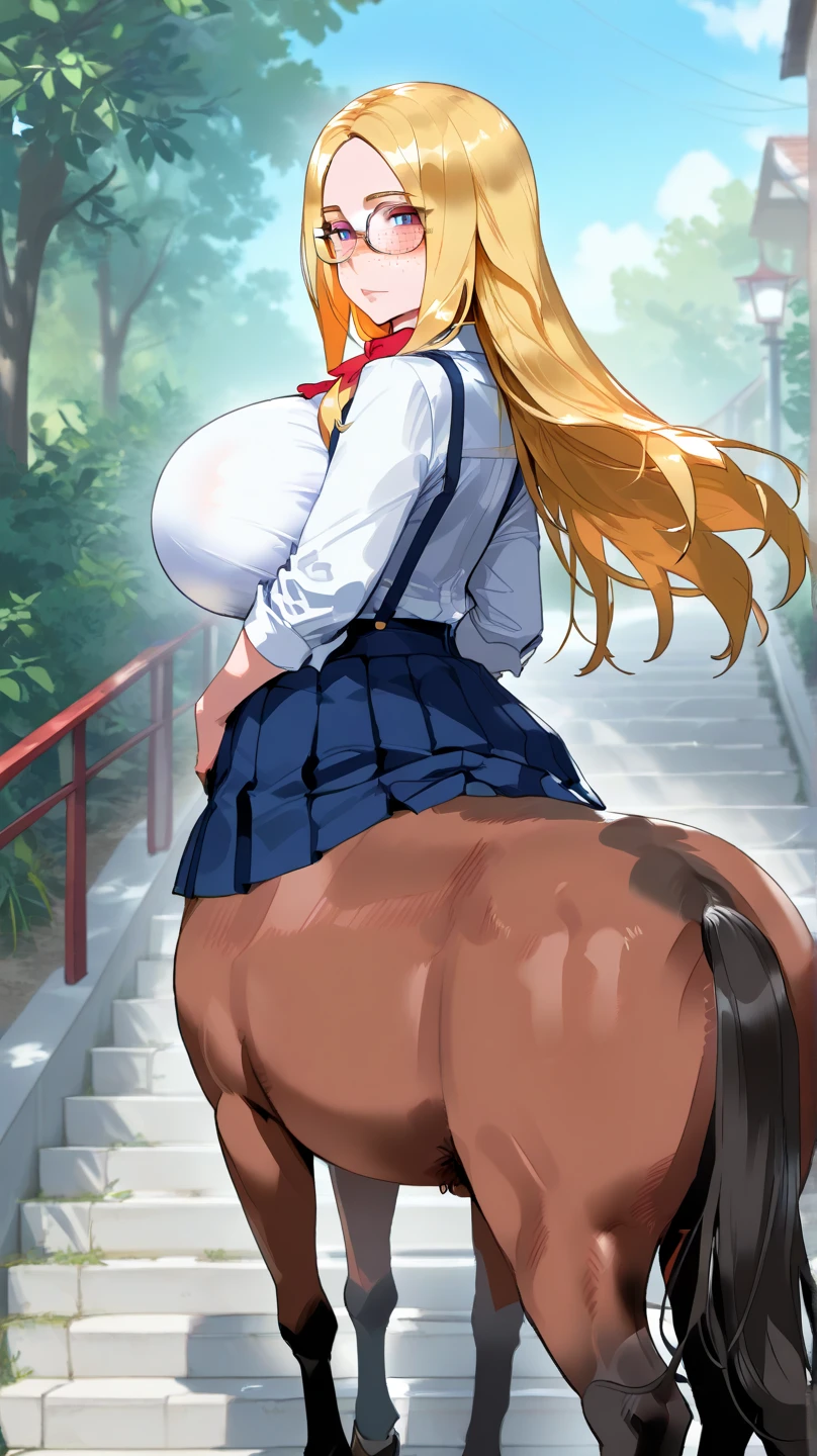 best quality, masterpiece, (absurdres), 1girl, solo, looking at viewer, smile,
centaur, taur, centorea shianus,
(brown fur:1.1), huge breasts, ascot, blonde hair, blue eyes, sleeveless, naked, Shirtless, high quality, masterpiece,