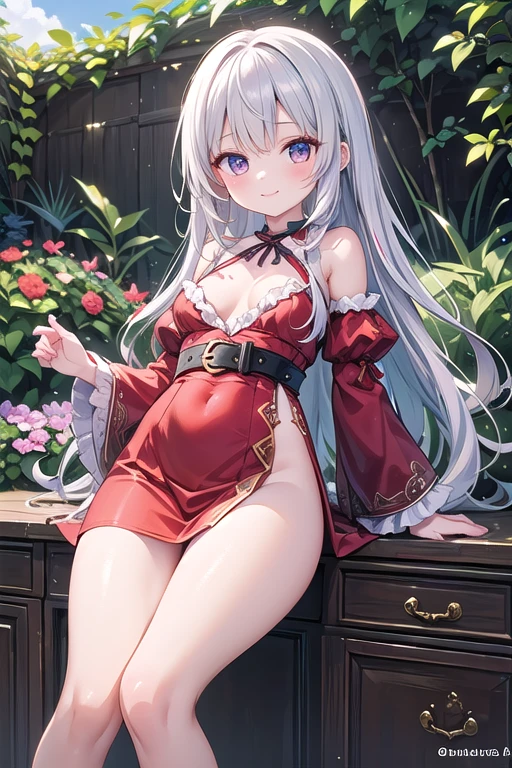 (((highest quality、first-clasasterpiece、Normal body、8k、Detailed face、Ultra-precision、Normal hand、Normal finger、5Finger、Highest)))、beautiful girl、Silver-white hair、Shortcuts、Naked Ribbon、Wrapping ribbon、Red ribbon、Wrapping ribbons around a nude body、プレゼントは私♥️