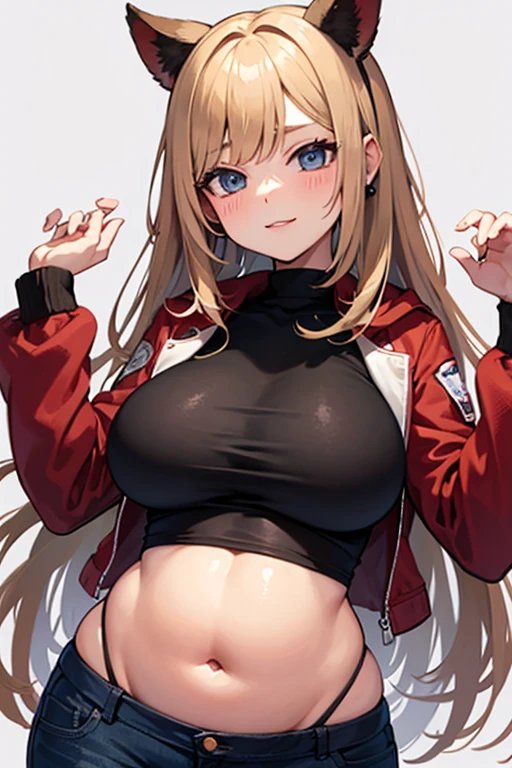 Girl with cat ears and tail in blonde hair shows her pussy,detaillierte Muschi, Fokus one pussy, very large and nipple piercing and belly piercing