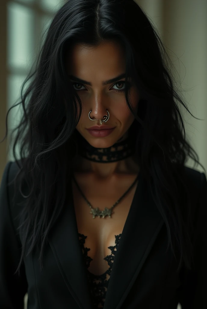 (best quality, hyperdetailed photography:1.2), beautiful Indian lady, ((dark black lipstick)), freckles, gothic makeup, soft light, curvy figure, head and breast portrait, cover, (detailed beautiful face, detail skin texture, ultra-detailed body:1.1) sexy vampire women, closeup