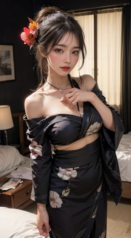 8K Ultra HD、Digital SLR Camera、Soft lighting、high quality、Volumetric Lighting、frank、photo、high resolution、4K、8k、Bokeh,The eyes and face are very detailed,Warm colors, Very high color saturation,Reveal a faint smile, Pretty Face,Create stunning images of real girls, warm light, Dynamic poses, Elegant posture,Looks confident from the front,Dynamic poses,Front standing posture,(Looking at the audience:1.1) ,Legs slightly apart,Dark background,Deep into Wonderland,The moonlight falls like water,foggy room,25-year-old Chinese fairy, Purple Hair、Gradient Hairstyle,Cyberpunk hairstyle,Striped hair, Hair accessories, Heart-shaped pupil, cosmetic, Golden ratio figure, Minimalism,Transparent and visible skin, Off-shoulder, High waist, clavicle,Neck Ring,Navy blue clothes,Transparent clothing,Transparent Hanfu, Transparent tang costume,Transparent silk bikini bra,Sexy,Flattering, (Full breasts、Cleavage,SexyCleavage、very detailed breasts, 34E cup size),(Transparent knee-high socks,Garter belt、Garter belt ring、Leg garters)