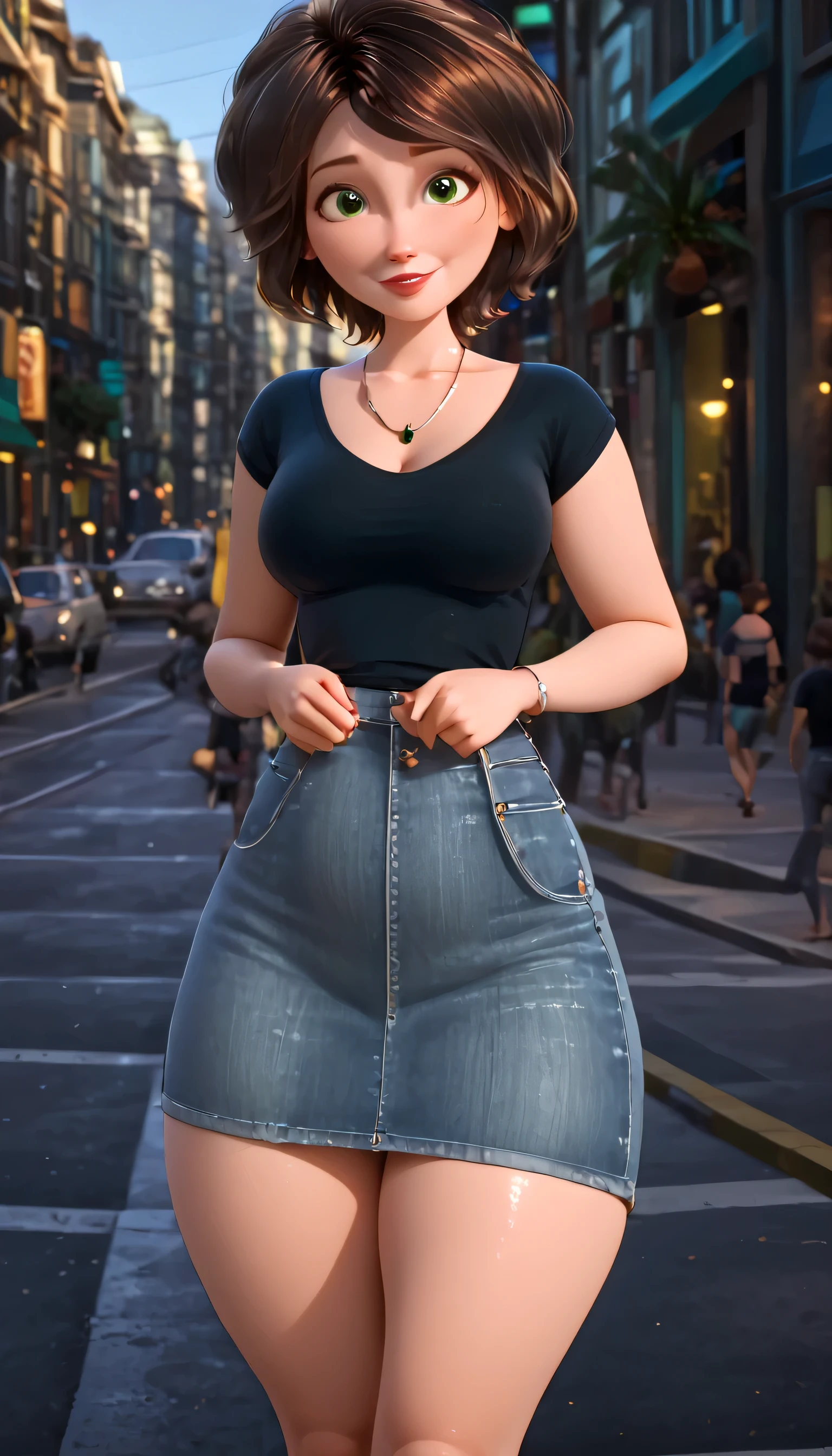 ((best quality)), ((masterpiece)), (detailed), aunt Cass , hot and sexy woman having massive boobies and thick thighs, voluptuous figure, belly folds, chubby body, short brown hair, green
eyes, bent body, bright sunshine, looking at viewer, wide hips, narrow waist, hourglass body, curvy body, looking at viewer , full body, single tone background, model cat walk