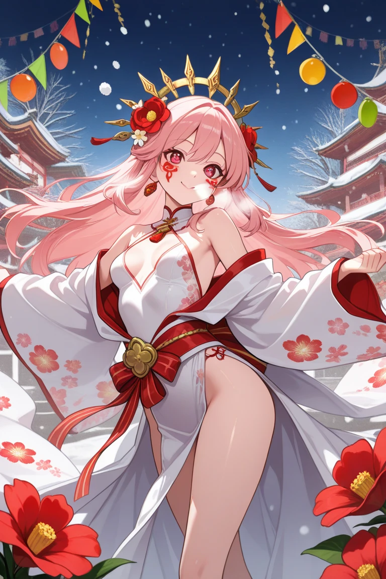 Bikini pink-haired woman lying in bed, girl cosplay, anime cosplay, cosplay, Ayaka cosplay, saki michan, pop in CGSTATION, royal sister, onmyoji, Ayaka game Genshin impact, cosplayer dressed up as crab, guweiz, popular on cgstation, Shikamimi, seductive girl, huge breasts, split thighs
