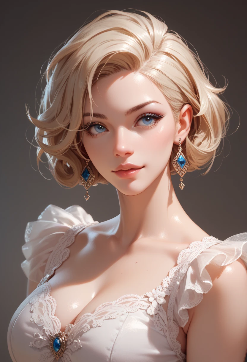 (Masterpiece - Ultra-Detailed, High Resolution) Prepare to be enchanted by a true masterpiece that combines ultra-detailed art with high-resolution rendering. This work shows a mesmerizing woman, with short short, light blonde hair, 1950s style, Marilyn Monroe (1.3) and captivating brown eyes (1.2),(brown eyes) New York illustration style, wearing red lipstick, emanating an aura of elegance and mystery. Wearing victorian classic 1950s clothing. sexy. Intricate details and realistic textures invite you to explore every aspect of this enchanting composition. Transparent white dress. Walking, writing, lying down, standing, on your back, dynamic poses. Get ready to dive into a world where beauty and craftsmanship merge perfectly. Upper body