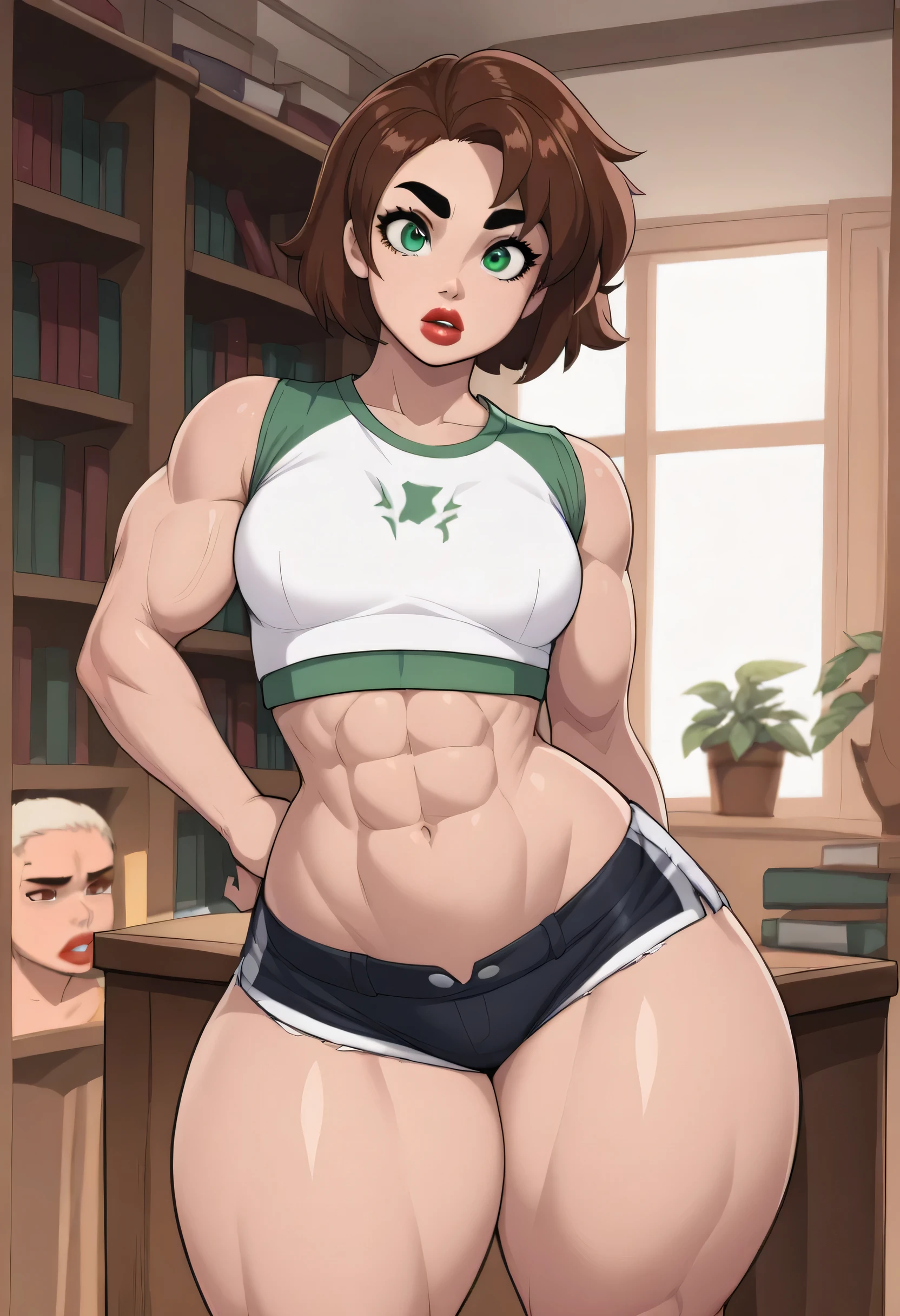 sukilane, very long straight brown hair, nude, cropped green jacket, beige high boots, round glasses, detailed straight pose, realistic fur, dog face (detailed background 1.1), sexy pose, two-tone fur, orange fur, slimness, straight stance, saluki, lush breasts, pumped up,pumped up long slender legs, big ass,abs cubes, fluffy tail, perfect tail position