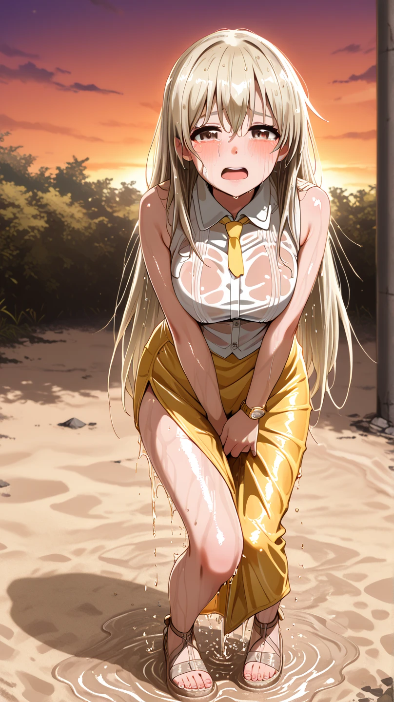 con crying, full body, naked peeing on the floor, excited daddy around