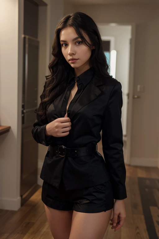 ((masterpiece:1.4))、((muste piece:1.4))、((long black hair woman:1.itting on the bed wearing a black office skirt:1.4))、 ((Photographed from the front:1.4))、((cowboy shot:1.4))、((16 year high school student:1.4))、((Wearing a white long-sleeved collared dress shirt:1.4))、((woman wearing a black suit:1.4))、((small breast((Black minithat highlights your thighs:1.4))、((wearing a black office blazer:1.4))、((wearing a neat office blazer:1.4)), ((A woman with a scared expression:1.4))、