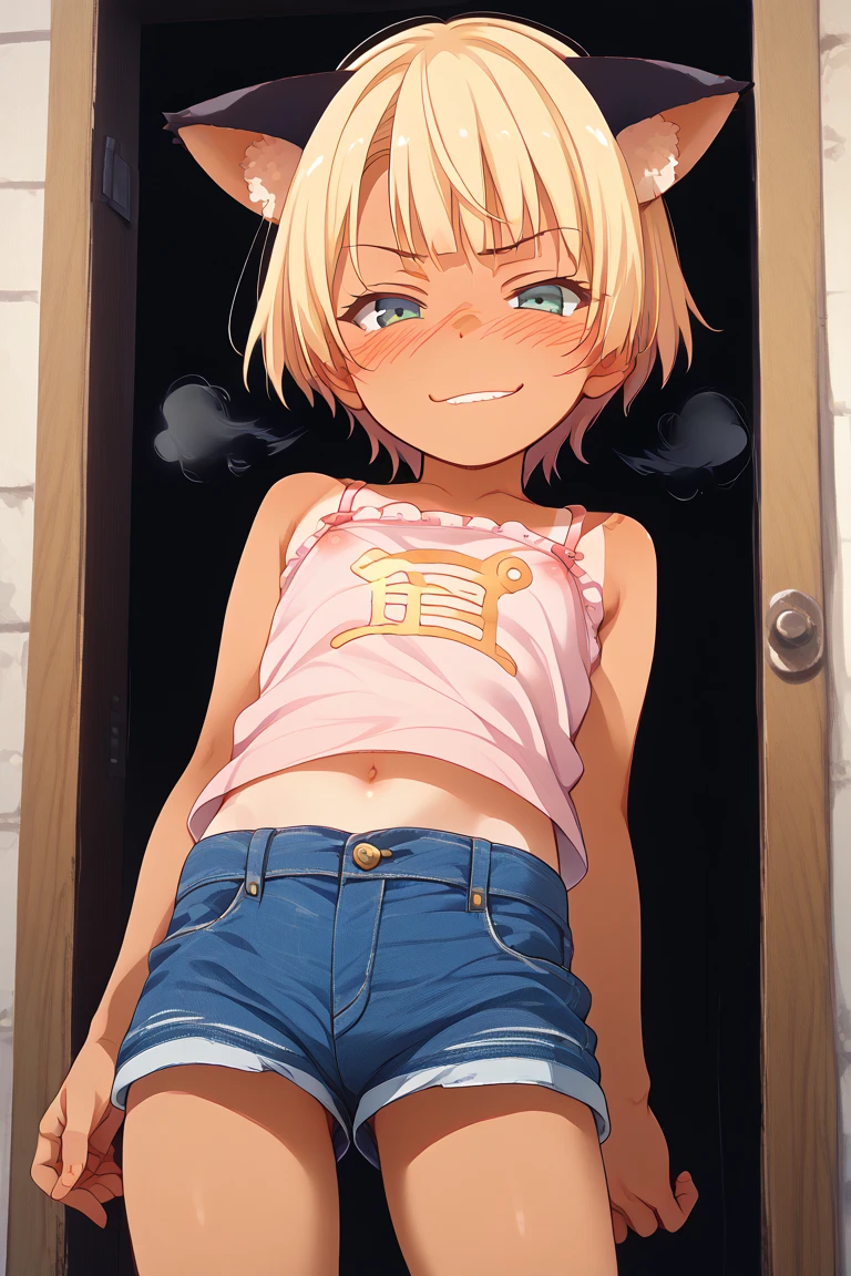 1girl, blonde, rags, dirty slotches, dirty on face, short hair, blue eyes, flat chest, , zombie, outdoors