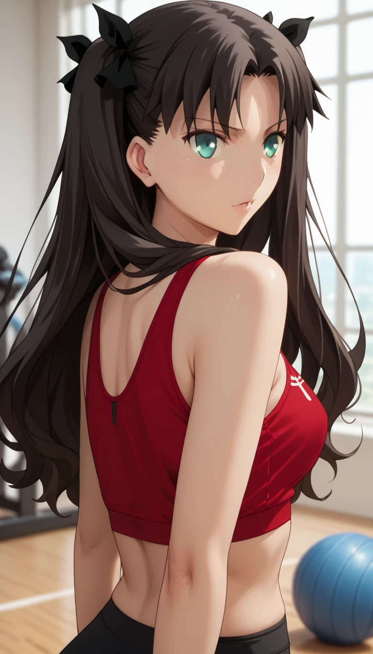 (best quality, masterpiece, highres),1girl,solo,twintails,sarong,sleeveless_dress,looking to the side,tamron sp 70mm,dynamic_angle,simple background,
