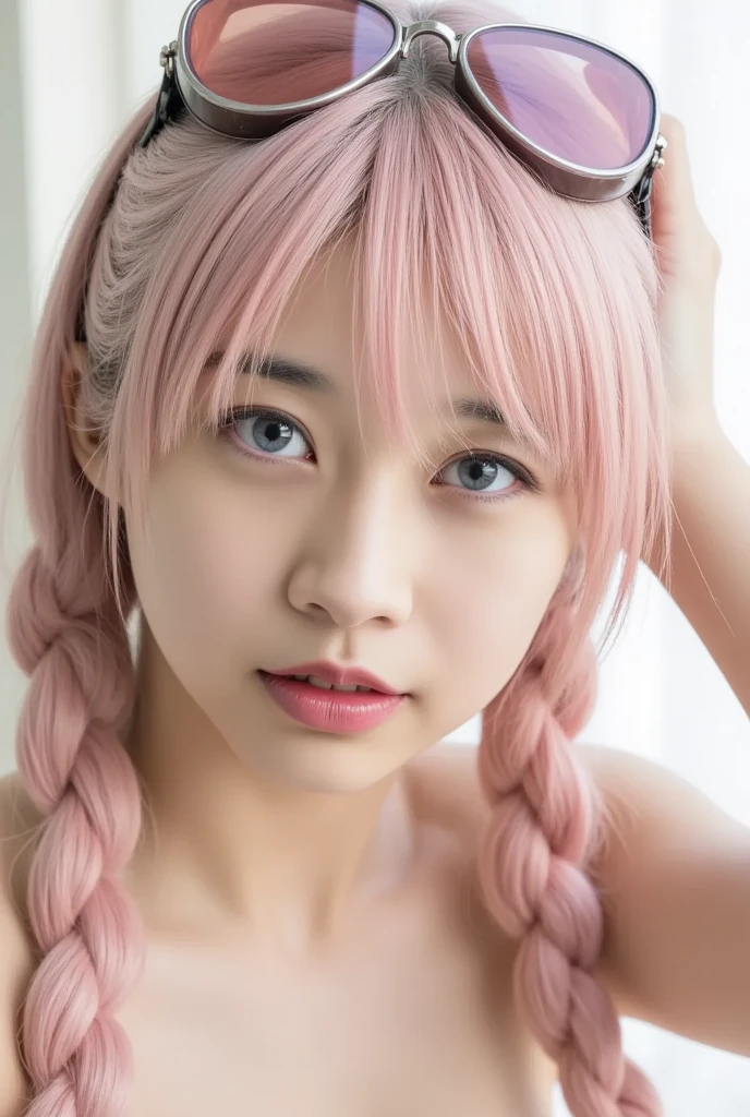 The character of Sakura Haruno is beautiful and cute, wearing a cow pattern bikini, wearing cow pattern stockings, Her hair is pink, braided, Wearing the Konoha symbol on his head, standing pose, her body is wet,Sakura haruno, realistic, pond background