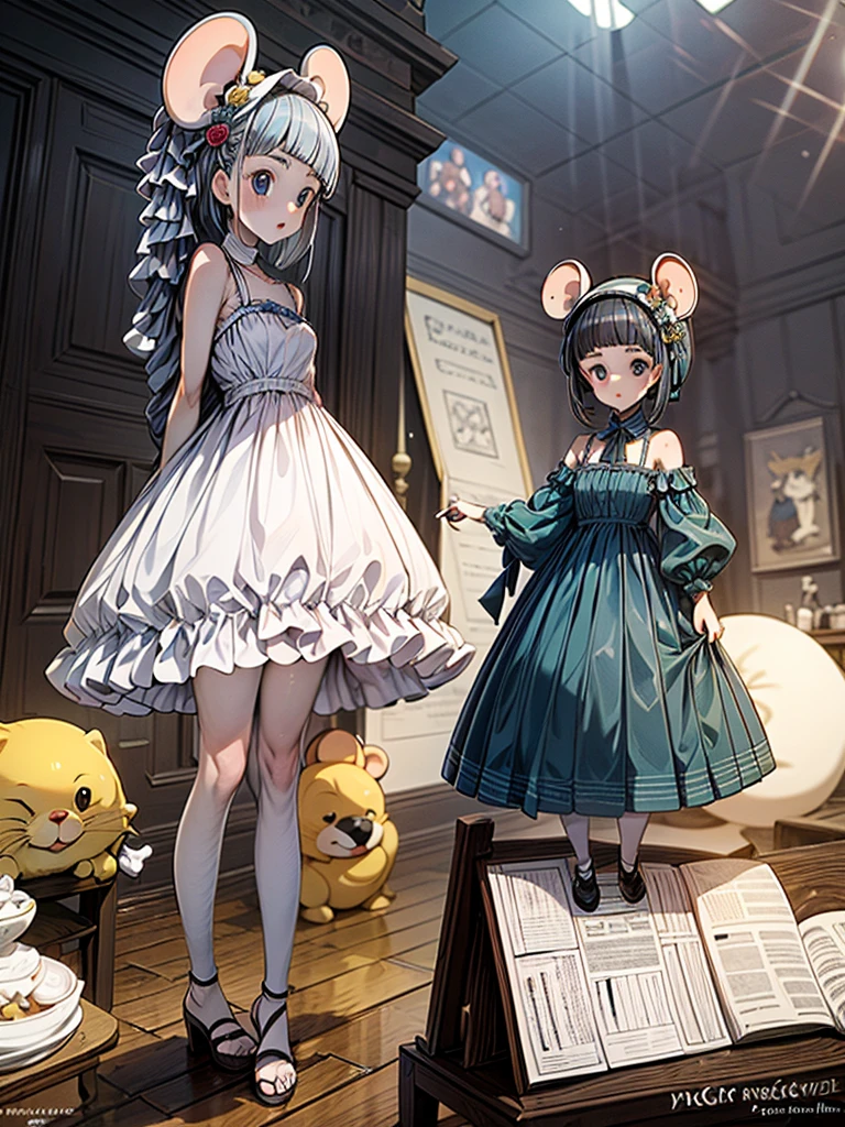 Imaginative concept art of cute creatures inspired by Laura, Looks like a mouse，Dress up. (CuteCreatures tag weight is 0.9)