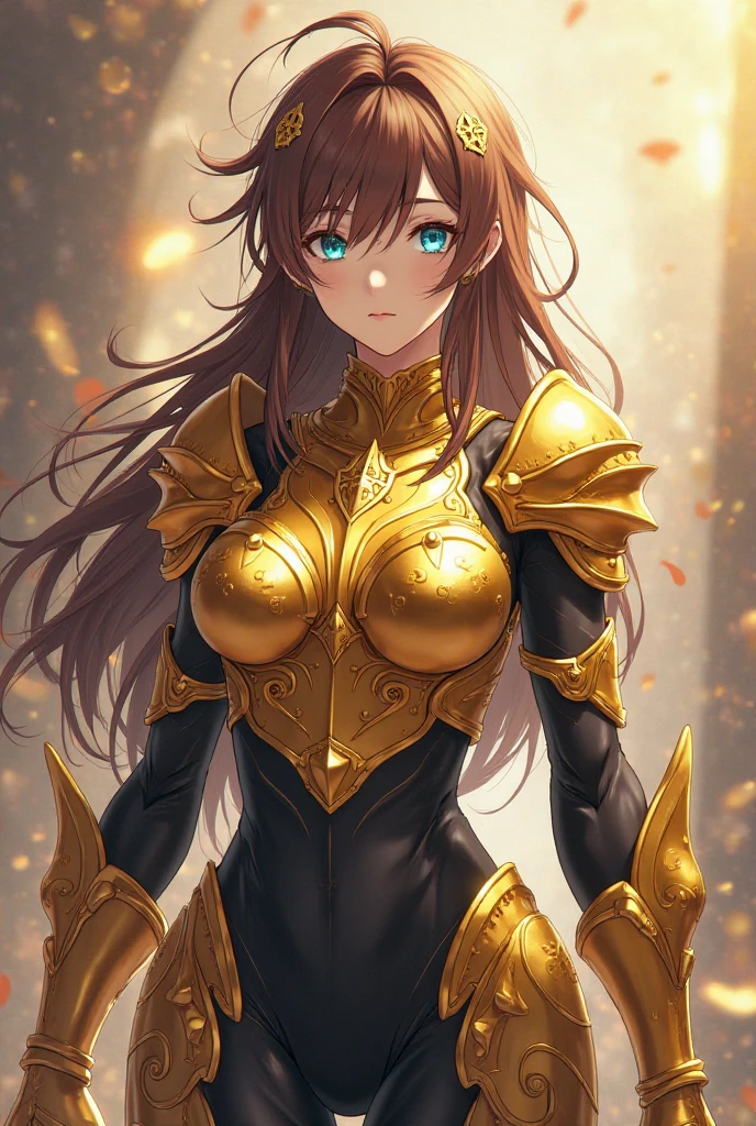 Highest image quality，Outstanding details，Ultra-high resolution，4K image, assembly, best quality, masterpiece, movie lighting ，Sexy，Huge breasts，cleavage，action，In battle，light beam from hand，Golden lightning surrounds，Brown curls，Green eyes，Lipstick，Gold armor，There are cracks on the armoghting hard