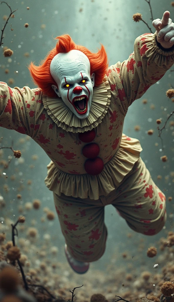 a dancing clown, pennywise, performing a break dance, horror, creepy, supernatural, dark fantasy, surreal, (best quality,4k,8k,highres,masterpiece:1.2),ultra-detailed,(realistic,photorealistic,photo-realistic:1.37),intricate details, sinister expression, sharp teeth, long fingers, red balloon, dark circus, dramatic lighting, moody atmosphere, vibrant colors