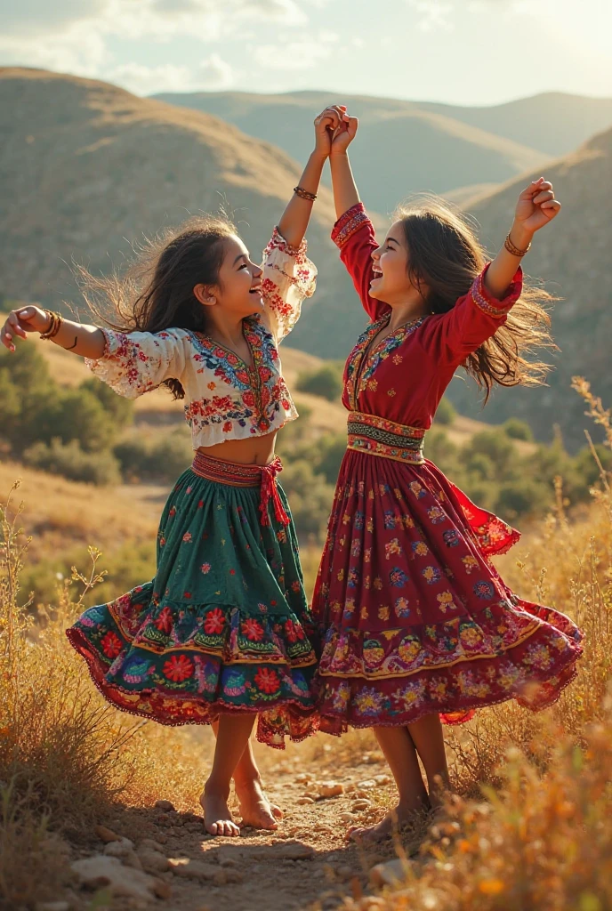 Cute girl with semi-long black hair dancing Guatemalan dance