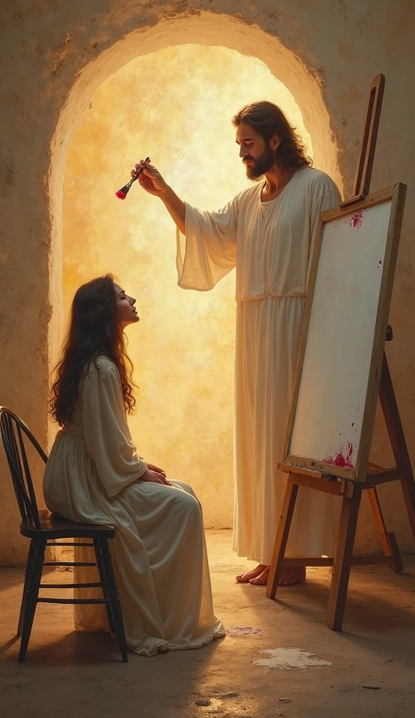 Jesus with woman in the garden painting the four