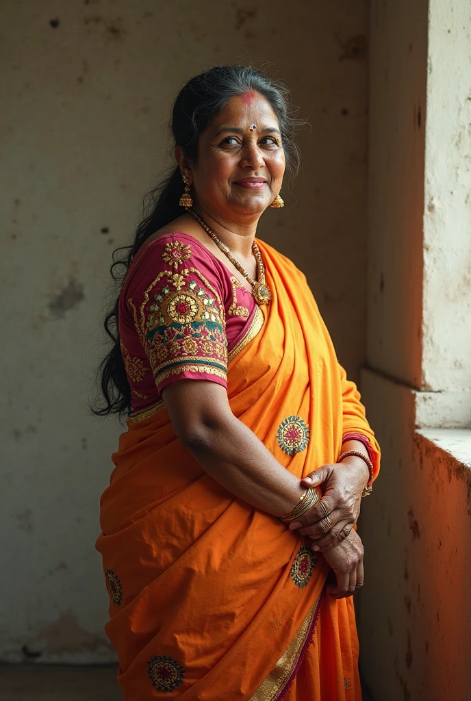 Indian aunty in saree with her curvy body