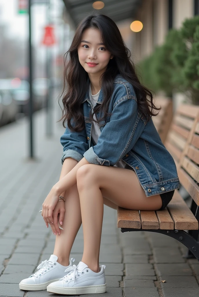 1girl, hugging own legs, on floor, street, alley, from side, looking at viewer,, masterpiece, best quality, highly detailed
