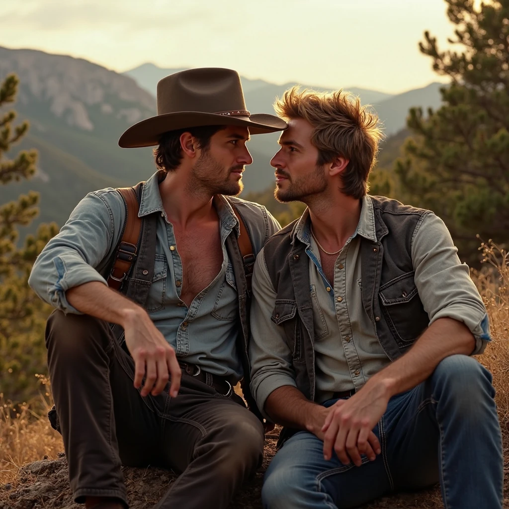 Breakback Mountain, the western United States, the complex relationship between love and sex between two men, Heath Ledger, Jack Glenho, working on the farm, handsome, cowboysexy sailor suit triangle thongs, more details, background scattering 1.8 HD 8k real photos! Sex. Chest muscles! Chest hair! ((Monochrome)), ((grayscale)),tattoo. white hair Smoke, movie feeling! Movie lights! Award-winning poster Ambiguous and teasing  Sit on the grass and snuggle up to each other.