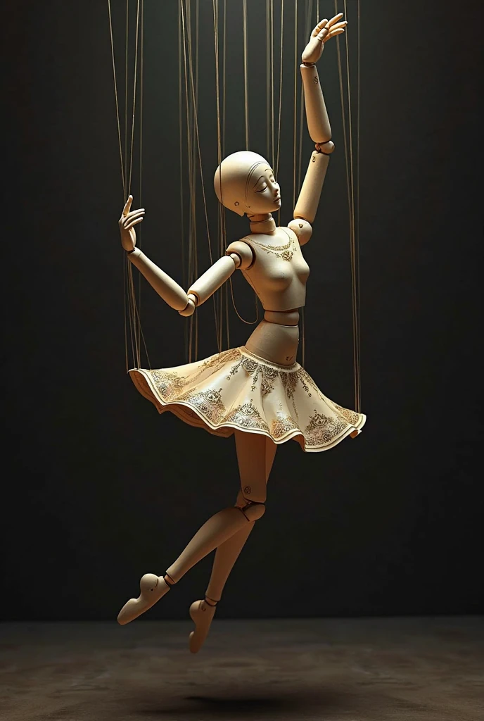 Mechanical Puppet, aesthetic, Cute, sparkling female ballerina puppet on strings at a photorealistic, 8k resolution. Intricate details, HDR, beautifully shot, hyperrealistic, sharp focus, megapixels, perfect composition, high contrast, cinematic, moody. graffiti art, splash intricate mech details, ground level shot, 8K resolution, Cinema 4D, Behance HD, polished