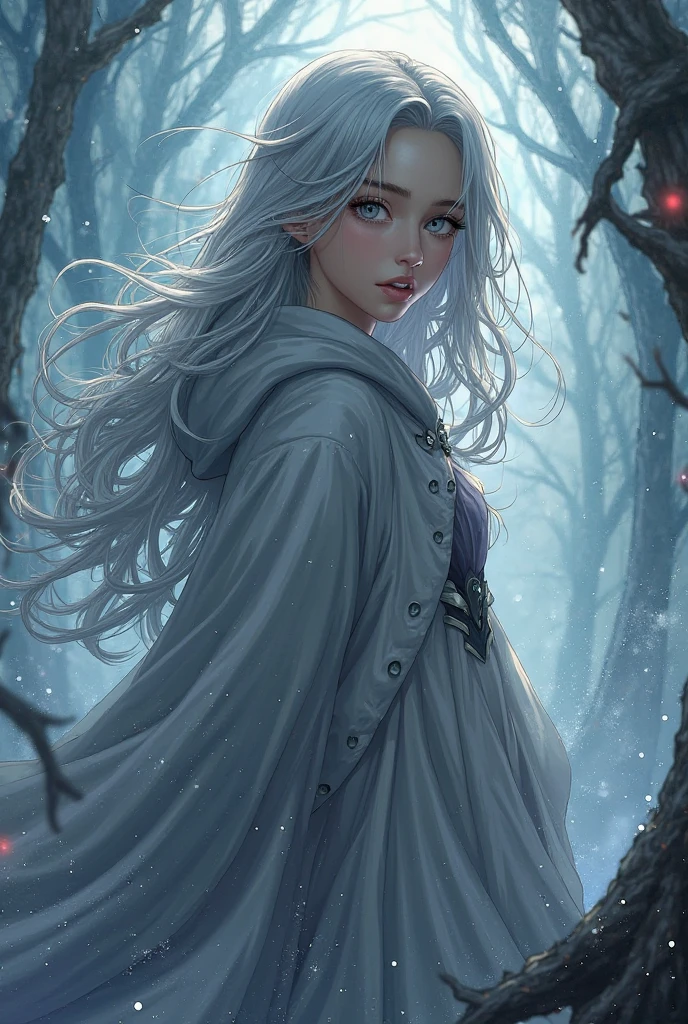 ((masterpiece)),((Highest quality)),((Lots of details)),((Realistic feel)), Pitch Black, forest, Moonlight shines, Surreal, ((Cool blue shade)), Beautiful and cool girl silhouette, Wearing fluffy clothes like a white owl, Volumetric Light, Sharp focus, High Sky, Dim and dim, No sound, High Contrast