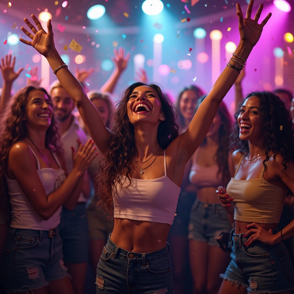 a woman in a bar partying with her freinds