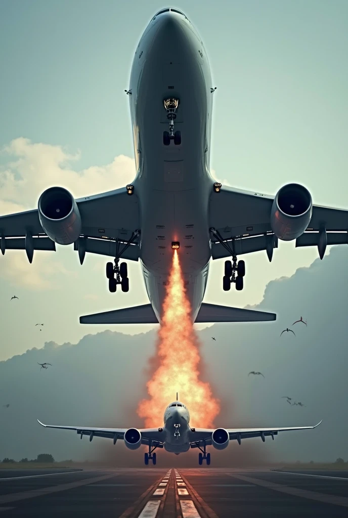 (alta qualidade de imagem 8k), (qualidade de imagem RAW), A burning plane in mid-flight, passenger aircraft, boing, ultra realista, cinematic,
