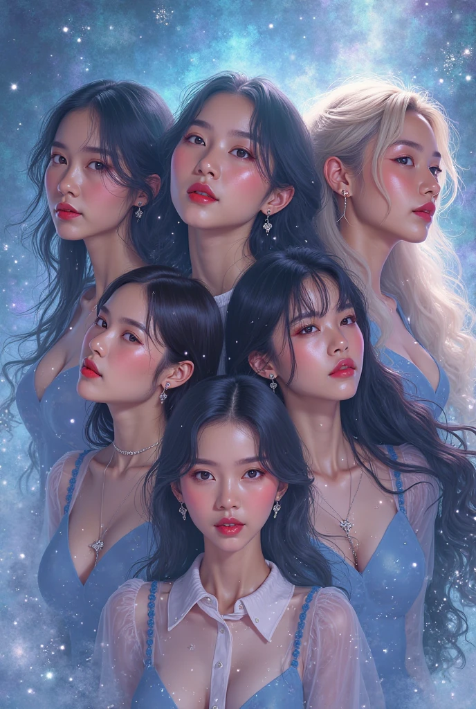 Blue K-pop cover with 7 realistic beautiful girls 
