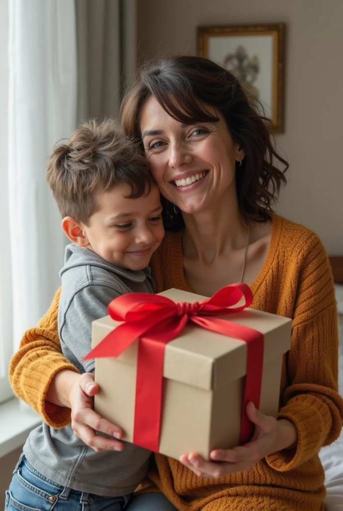 image of a lady giving a child a packaged gift for his birthday

