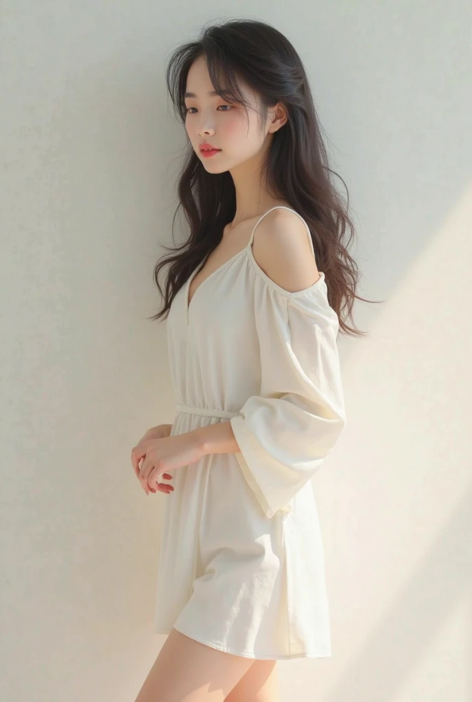 Beautiful woman with perfect body:1.4,Layered Hairstyle,Highly detailed face and skin textures,Double eyelids,Skin Whitening,Long hair,Whitened long legs,(Off-shoulder dress,necklace),Standing by the pool,Half-length photo