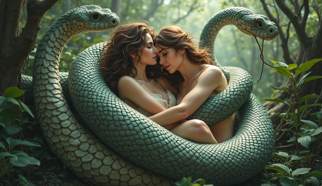 Topless panties aroused horny beautiful cavewoman vs Giant colossal black titanboa monster wrapped around her body squeezing her in coiled embrace cuddling and kissing sexual erotic bestiality sex realistic in the rainforest snake tongue kissing, vaginal penetration , snake in pussy, large object insertion, tentacle sex, snake pit, blowjob perfect body, best quality gorgeous face, wet,