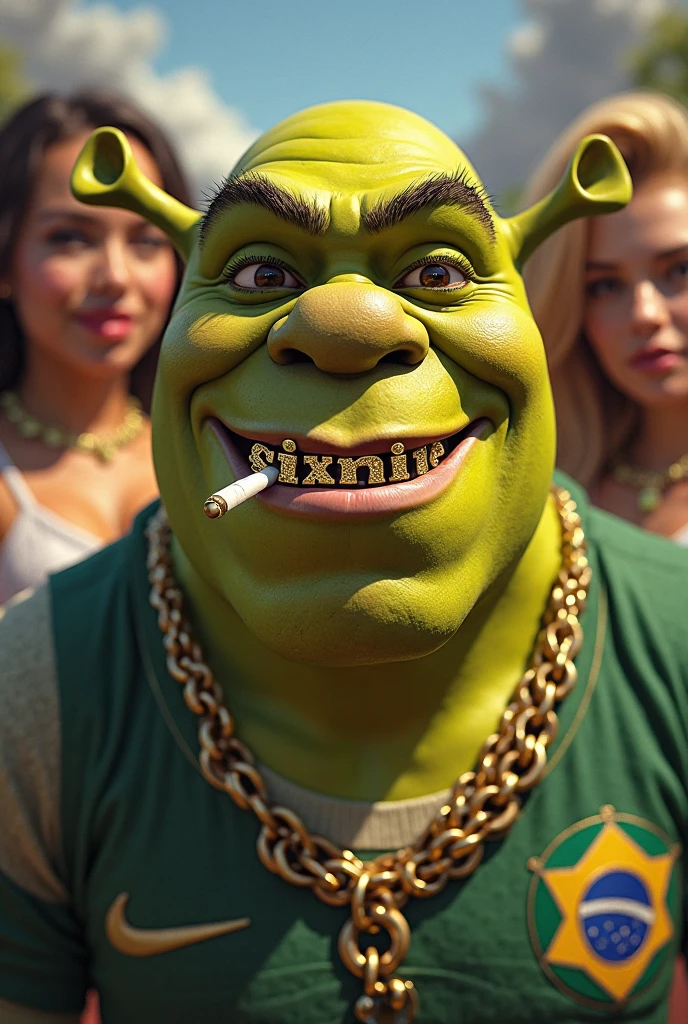 High Quality, Masterpiece, Incrs404, <lora:404:1.2>, english text, Written On Clothes, shirt, white shirt, shrex, green skin, ogre, shrek, <lora:Char_Sigmas_Shrek:0.9>