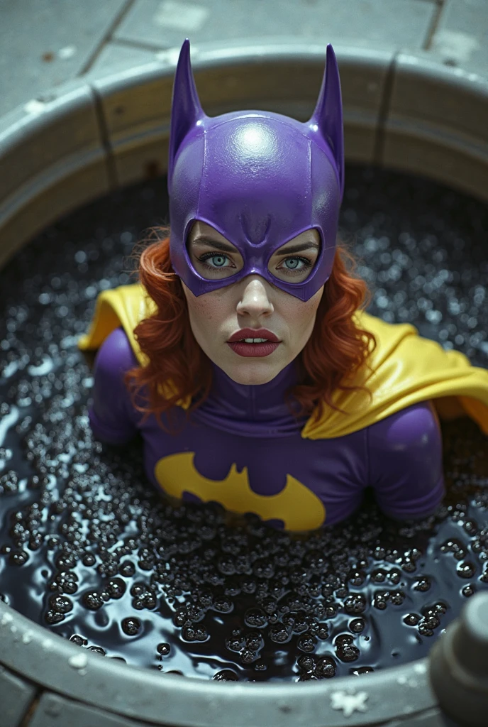an evil mutant goblin spitting a jet of glowing purple liquid into Black Widow's face wearing the costume that appears in the cinema, New York street, night, hyper-realistic