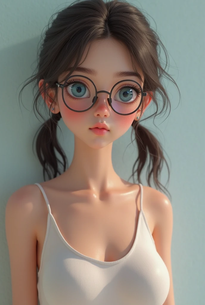 Highest quality, RAW Photos, Realistic, face, Incredibly beautiful girl, cute, length Hair,ponytail，Glasses，Written boundary depth, High resolution, 超detailed, detailed, Very detaileded, extremely detaileded eye and face, Sharp pupils, Realistic students, Sharp focus, Cinema Lighting, Japanese, Short Woman,  Physical build, Short arms, length, Narrow eyes, Fleeting atmosphere, 10 years old, Brown Bob Hair, ((thin唇)), White top and bottom swimsuit, masterpiece, Highest quality, detailedな肌, detailedなface, fine grain, 8K, Excellent anatomy, Full body portrait，flat breasts, small breasts, small,( small bust: 1.2), small bust, (slim, small, flat, small), thin, Delicate and sexy collarbone, One Girl, (beautiful girl, Delicate girl:1.3), (10 years old:1.3),
