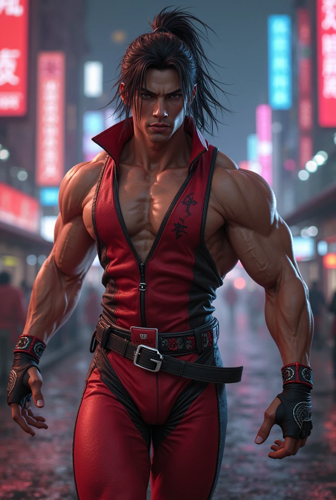 anime character with blood on his chest standing in the rain, as a character in tekken, badass anime 8 k, fighting game character, geto suguru, by jujutsu kaisen , muscular! cyberpunk, handsome japanese demon boy, character from king of fighters, goro from mortal kombat, by Shen Zhou, trendin on artstation, by Liang Kai