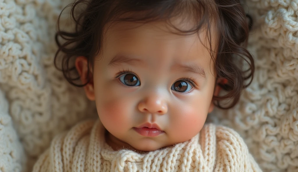 Creating a baby with the characteristics of its parents, being:
dad: moreno, small dark brown eyes, straight black hair, small and medium wide nose, thick lips.
mother: Brown skin, slightly wavy brown hair, big brown eyes, small and slightly wide nose, Medium thick lips and small mouth.