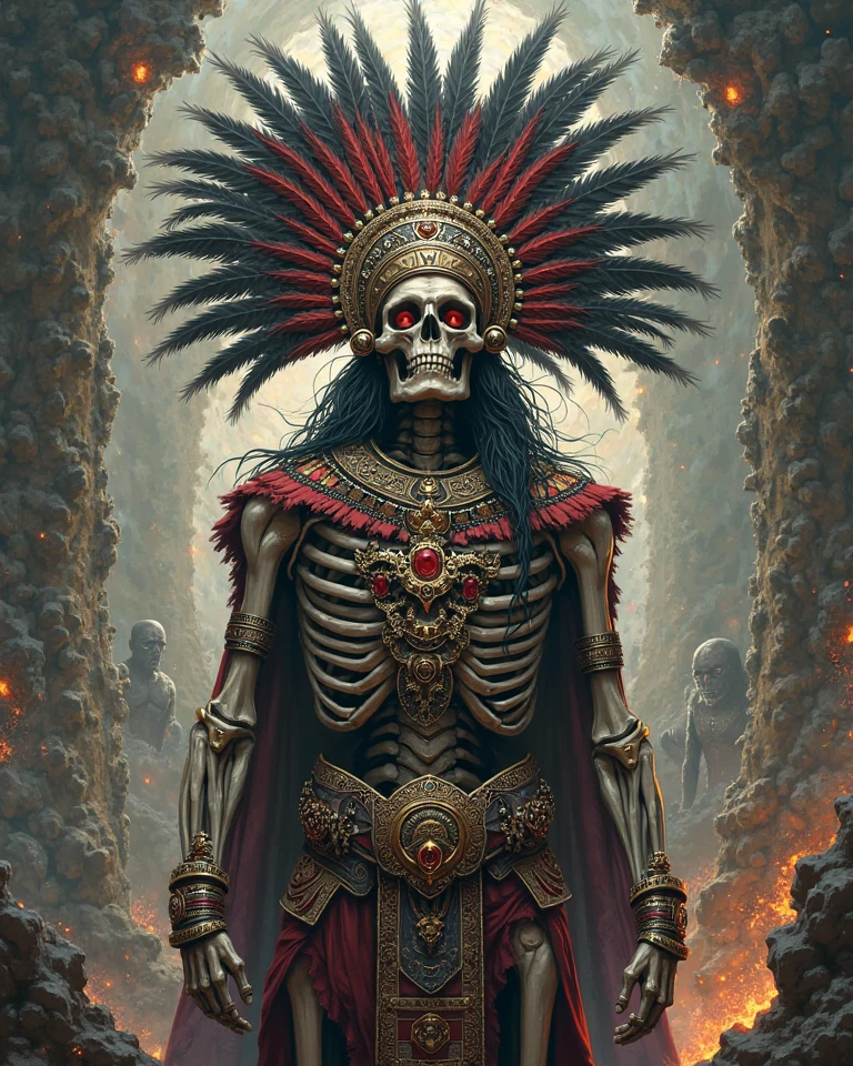 Aztec king with skull mask
