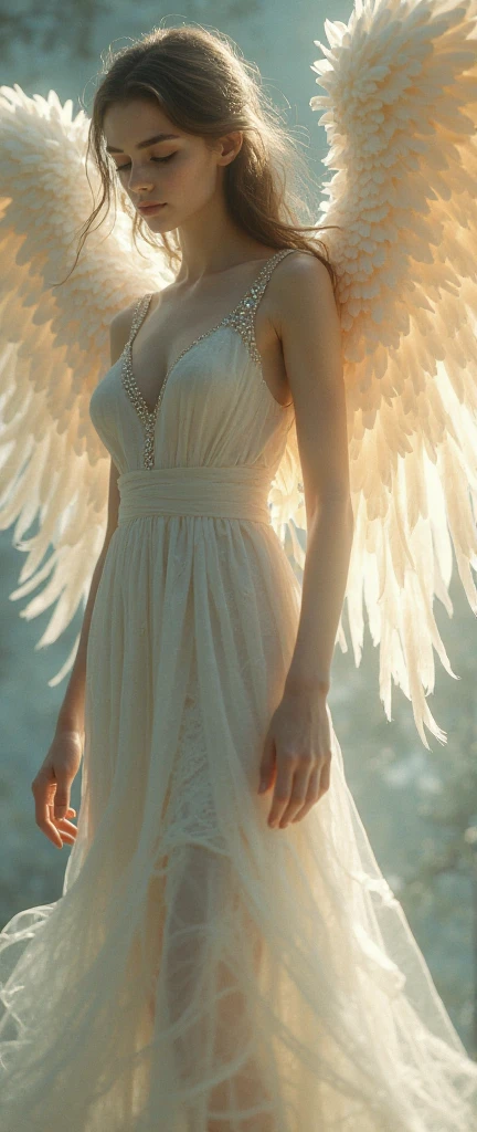 there is a woman in a white dress standing in a pond, beautiful angel, flower goddess, beautiful female angel, ethereal beauty, full - body majestic angel, taylor swift as a heavenly angel, of beautiful angel, ethereal!!!!!!!, of an beautiful angel girl, tall female angel, white gown, a stunning young ethereal figure, flowing white robes