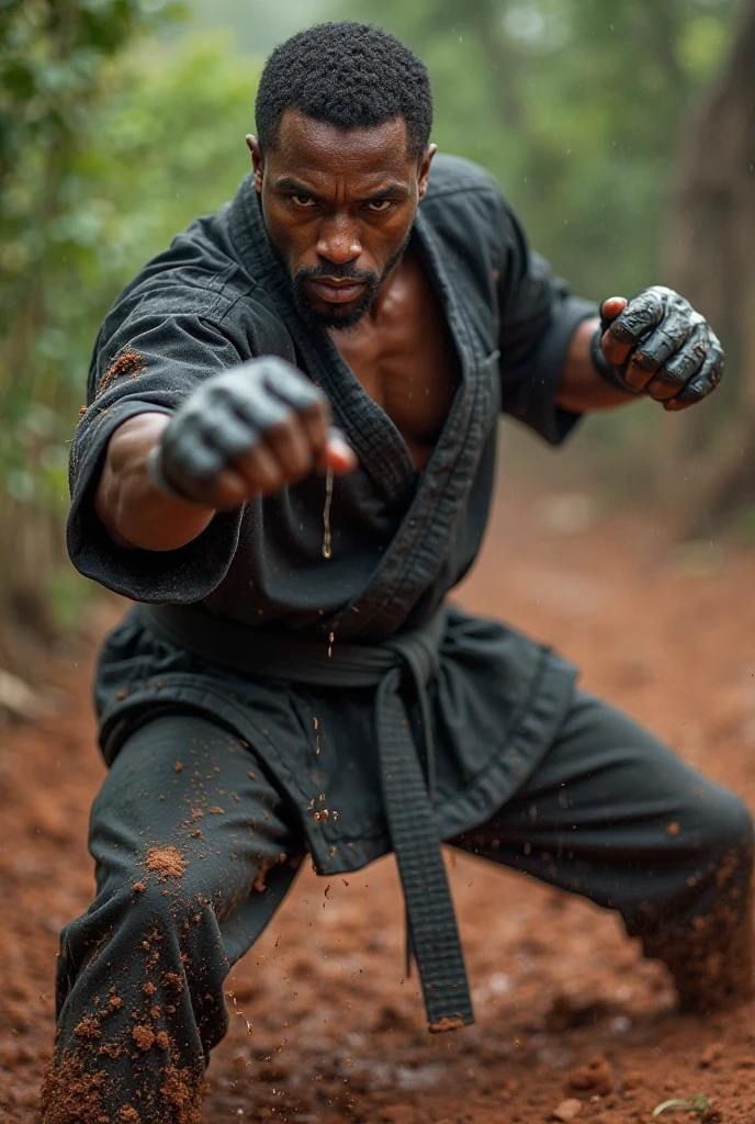 Create a realistic Travon fighting a ninja