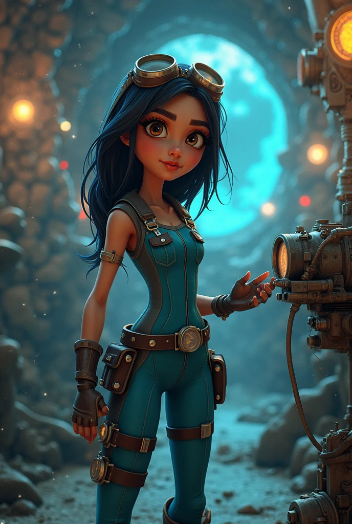 (Professional photography of Tifa Lockhart), (highly detailed face:1.4), no close-up, (smile:0.4), (dressed in rough hide, like a primitive human), (background inside dark, moody, private:1.3, naked), steampunk pirate's airship, nikon d850, stock photography, kodak portra 400 film ,camera f1.6 lens, bokeh, analog style, rich colors, hyper realistic, lifelike texture, dramatic lighting, cinestill 800, messy hair, serious, (freckles:0.4), pale skin, cute sexy